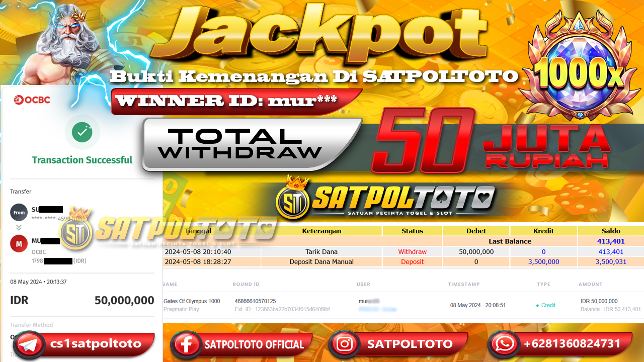 JACKPOT SLOT GATES OF OLYMPUS 1000 - 08 MAY 2024